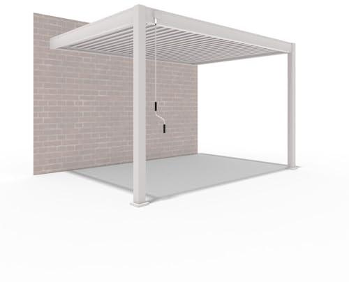 Weide Deluxe Pavillon 3x4 m stabil aus Aluminium - Pergola wandmontiert mit Lamellendach - Garten Sonnenschutz - Wetterbeständig wasserdicht Winterfest - Gartenpavillon in Ivory Sand