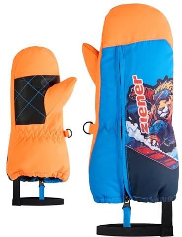 Ziener Leon-Z Moufles de Ski/Sports d'hiver pour Enfant | Coupe-Vent, Hydrofuge, Longue Fermeture éclair, Orange Poison