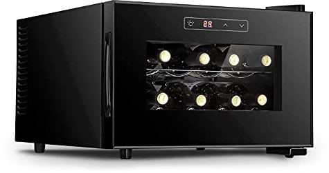 Electronic Wine Cooler 8 Bottle Freestanding Wine Fridge with Digital Control - Home Bar Cellar with Glass Door, Horizontal Counter Top Mini Refrigerator for Red & White Wine