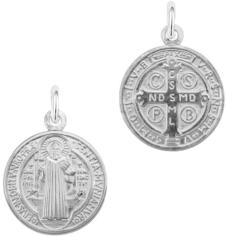 Only faith Saint Benedict-medalj hänge i 925 sterlingsilver, maktkors hänge, 1,5 cm och 2 cm, Pequeño, Silver, Ingen ädelsten