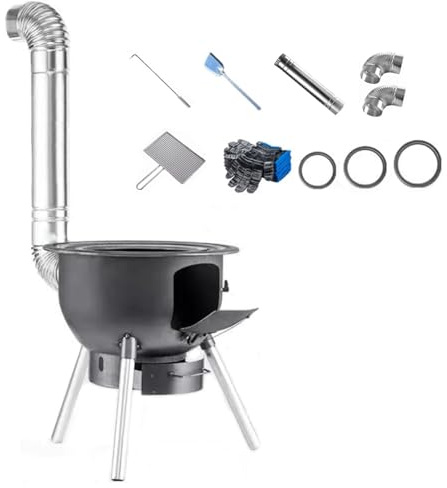 Wood Burning Stove for Outdoor Cooking, Portable Pot Belly Stove with Chimney Pipes, Detachable Firewood Stove for BBQ and Camping