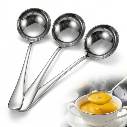 Katyjun 3 teilig Suppenkelle Edelstahl Suppen Soßen Salatdressings und Eintöpfe mit Langlebiger Edelstahl Konstruktion Ergonomischem Griffkomfort Soßenkelle Soßenlöffel sowie Schöpflöffel