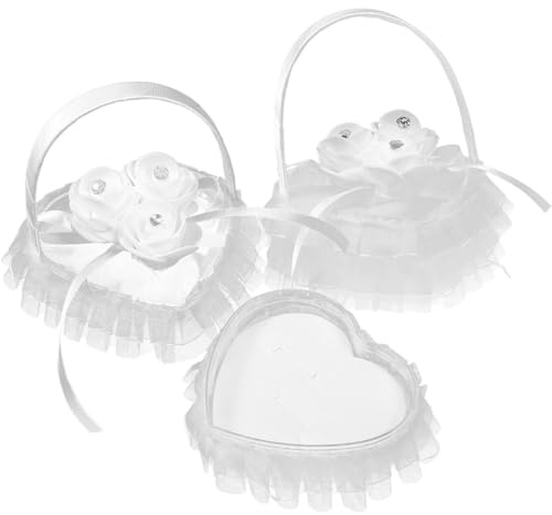 JEWEDECO Herzförmiges Eheringkissen im 2 Stück aus Spitze und Satin | Zeremonien, Romantisches Design, Weiß, Weich und Komfortabel, Schützt Schmuck vor Kratzern