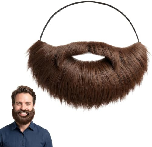 Falskt skägg, schnauzer att klistra fast, skägg, full brun mustasch, för cosplay, temafest, halloween, jul, karneval, fest (inget lim krävs)