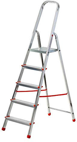 Scala domestica 5 gradini in alluminio portata 150kg Eurodomus E5/N, altezza 166 cm