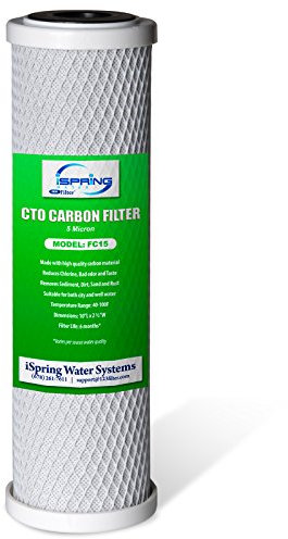 iSpring FC15 Cartucho de Filtro de Agua Bloque de Carbón CTO de 5 Micras 10 de Repuesto para el Sistema de Filtración de Ósmosis Inversa por Ósmosis Bajo el Fregadero, 10 x 2-1/2