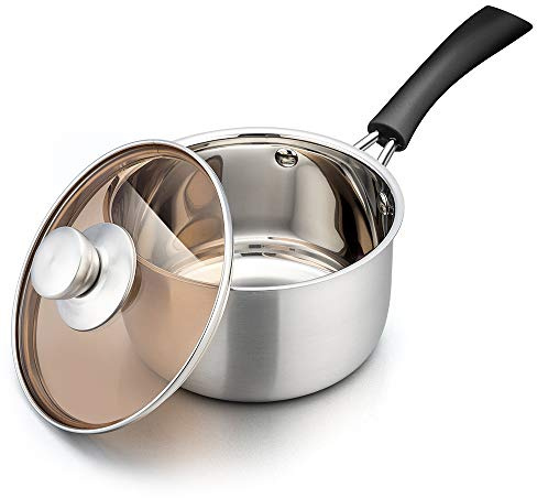 TeamFar Saucepan with Lid, 2 qt Sauce Cooking Pot Milk Pan Stainless Steel, Professional with Long Heatproof Handle for Home Kitchen Restaurant, Healthy & Non Toxic, Multi-use & Dishwasher Safe