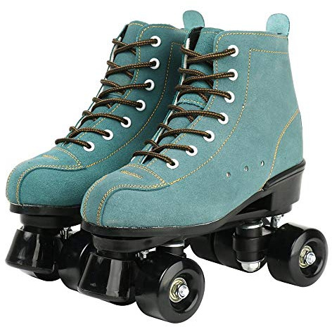 XUDREZ Cowhide Roller Skates for Women and Men High-Top Shoes Double-Row Design,Adjustable Classic Premium Roller Skates (Blue,10)