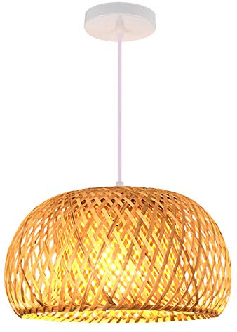 Verdelife Webende Pendelleuchte, Milchig Weißer Glasschirm Rattan Lampenschirm, Retro Bambus Deckenleuchte Für Home Restaurants Wohnzimmer Decro