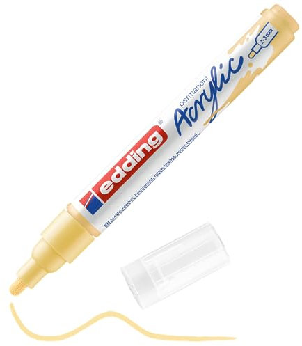 edding 5100 Marcatore Acrilico Medio, Giallo Pastello, 1 Marcatore a Vernice Acrilica Waterproof, Punta Tonda 2-3Mm, Pennnarello Acrilico per Disegno Su Tela, Carta, Legno, per Ciotoli