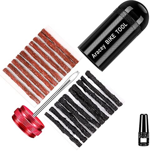 Aracey Tubeless Tire Repair Kit for MTB and Road Bicycle Tires, Combined Ream, Portable Capsule Appearance – Fix a Puncture or Flat,Includes Plugger Tool and Plugs - 20 Brown and 10 Black Strips