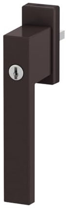 Design Aluminium Fenstergriff Dublin abschließbar - pulverbeschichtet, Farbe:Braun RAL 8019 (matt), Stiftlänge:40mm