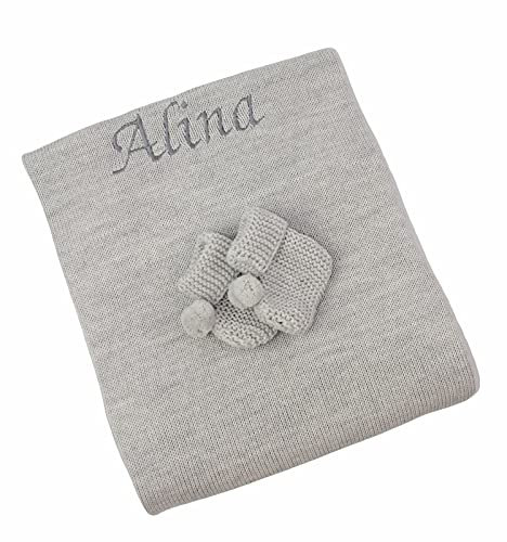 minisworld Babydecke Strickdecke mit Namen (grau)