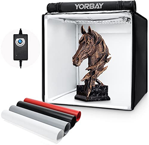 Yorbay Tenda Studio Fotografico Luminosità Regolabile 40 x 40 x 40 cm CRI 95+, Fotografica a LED Scatola Luminosa Cubo Luminoso Professionale, 4 Fogli di Sfondo in PVC (Nero/Bianco/Grigio/Rosso)
