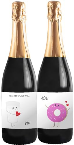 Couple wine bottiglie personalizzate di Prosecco DOC per San Valentino, bomboniere, regalo per innamorati e coppie, anniversario di fidanzamento e di matrimonio (Latte e Ciambella, 0,75 L)