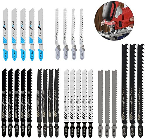 42tlg Professional Stichsägeblätter Set mit Kunststoffbox T-Schaft Stichsägeblätter(T118A(B)|T101AO|T111C(D)|T244D|T101D(B)|T101BR) aus HSS/HCS für Bosch Dewalt Makita Milwaukee usw für Holz Metall