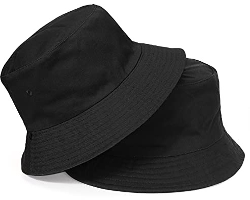 TAGVO fiskarhatt båda sidor bär damer stor solhatt XXL solhatt utomhus unisex 100 % bomull vikbar sommarhatt hinkhatt för huvud 60–66, Svart-Svart, XL