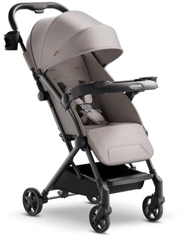 Mompush Lithe V2 Lightweight Travel Stroller, Compact Foldable Baby Stroller with Travel Bag, One-Hand Fold Stroller, Snack Tray, Mechanical Recline Seat, Airplane-Ready, UPF 50+ Canopy & Rain Cover