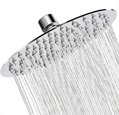 Rain Shower Head High Pressure,WOOPHEN 10 Inch 304 Stainless Steel Rainfall Showerhead, Mirror-Like Look,Swivel Spray Angle, Voluptuous Shower Experience, Easy Installation, Chrome Finish