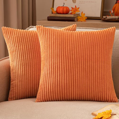 EMEMA Kuddöverdrag för prydnadskuddar, i manchestersammet, dekorativt örngott för soffkuddar, dekorativt och mjukt, för soffa, fåtölj, sovrum och hem, 45 x 45 cm, orange