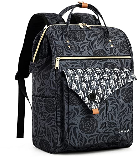 Lekesky Mochila Trabajo Mujer,Mochila Para Ordenador PortáTil De 15,6Con Bolsillo Antirrobo Para El Trabajo, La Escuela, Los Viajes, Todos Los DíAs(Rosa negra)