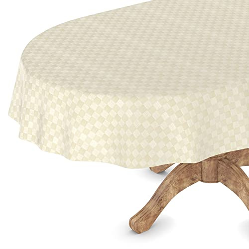 Vaxduk bordsduk tvättbar trädgårdsbordsduk vaxduk kantig rund oval 140 x 220 cm skärkant rutig kvadrat ljusguld