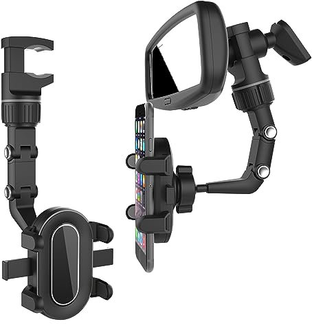 Soporte Movil Coche, Soporte Teléfono Móvil Coche en el Espejo Retrovisor con Clip Estable, Suporte Telemovel Carro Multifuncional para GPS con Rotación de 360° Compatible con Todos los Smartphones