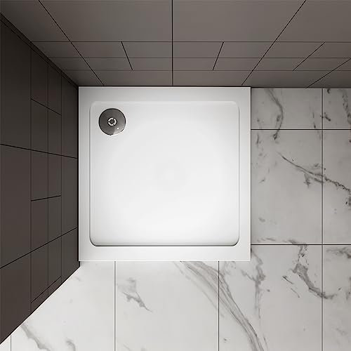 700x700mm Walk in Shower Enclosure Base Square White Shower Stone Tray Include Waste Trap