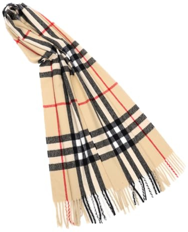 KARMA.DIEM Sciarpa a quadri, piacevolmente morbida, a quadretti, per uomo e donna, perfetta per autunno e inverno, 35 x 170 cm (beige) - Cashmere Merino Touch - (Beige)