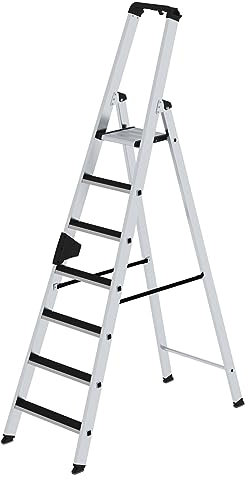 PROREGAL Stufen-Stehleiter | einseitig begehbar mit Clip-Step | 7 Stufen | Leiter, Teleskopleiter, Trittleiter, Bockleiter, Sprossen-Doppelleiter