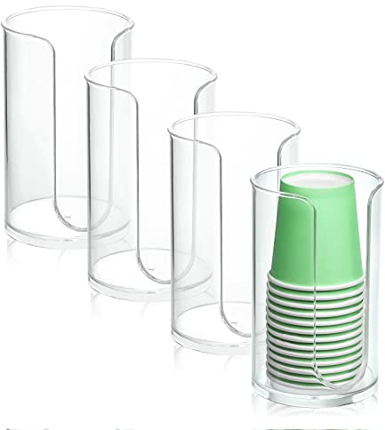 4 Pack Bathroom Cup Dispenser, 3 Oz Paper Cup Dispenser, Cup Holder, Mouthwash Cup Dispenser Organizer Storage for Countertop Vanity Party Kitchen (Transparent)