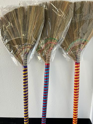 Authentic Handmade Asian Broom Set of 3 Packs - Premium Vietnamese Straw Broom, 40 Length
