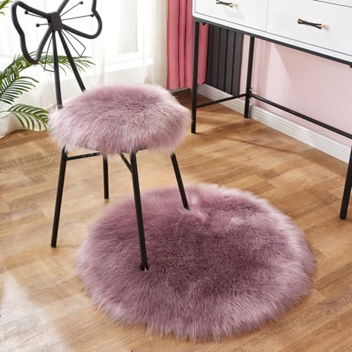 Herfair Teppich EIN Stück Teppich rund Imitat Fellteppich Kunstfell Teppich Wohnzimmer Schlafzimmer Teppiche Faux Schaffell Teppich Kunstfell Dekofell (Traube lila,50 cm Durchmesser)