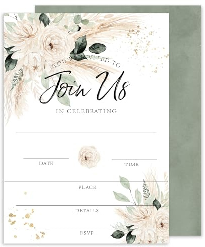 Whaline 25 Sets Floral Invitations with Envelopes Stickers Watercolor Flower Invitation Cards Blank Invites for Wedding Bridal Baby Shower Birthday, 5 x 7 Inch
