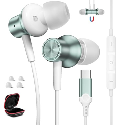 Casque USB C pour Google Pixel 10 9Pro 9a 8a 7a - Écouteurs intra-auriculaires magnétiques filaires avec micro pour iPhone 17 16 Pro Max Samsung S25 Ultra A56 A16 A17 S24 S23