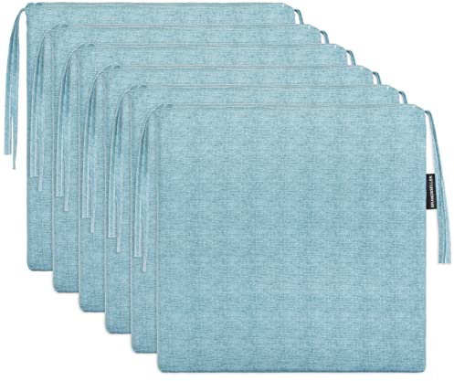 Brandsseller 6er Set Sitzkissen 40x40 cm in Leinenoptik – Bequeme Stuhlauflagen mit Bindebändern & abnehmbarem Bezug – Dekorative Sitzpolster für drinnen und draußen - Blau