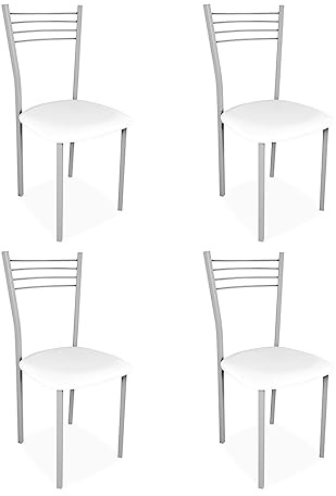 amuéblate Online - Pack de 4 Sillas Tapizadas para Cocina o Comedor, Acabadas en Polipiel de Color Blanco Modelo Orion. Medidas: 41 cm (Ancho) x 40 cm (Fondo) x 85 cm (Alto)