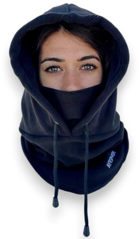 Ayesphere Sturmhaube Sturmhaube Herren Damen Balaclava Motorrad Sturmhaube Halswärmer für Herren Damen Thermo Sturmhaube Fleece Futter Mütze Schal mit Kapuze, blacks, Einheitsgröße
