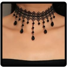 Danshinbow Schwarze Spitze Edelstein Choker Halskette Gothic Halloween Hollow Out Halsketten Oberschenkel Kette Quasten Perlen Halsketten Bein Kette für Frauen und Mädchen (Schwarze Halskette)