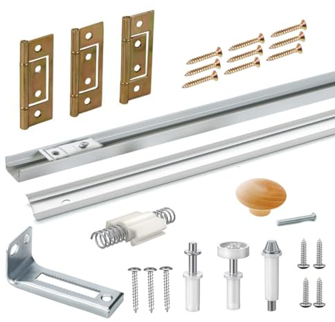 Kit de quincaillerie pour porte pliante avec rail, pivot supérieur et inférieur, ressort, goupille de pivot en métal et rail en acier (91,4 cm)