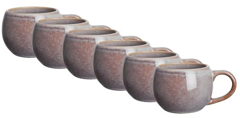 BUTLERS 6er-Set Kaffeetassen Steinzeug - COTTAGE - spülmaschinenfest | Farbe Grau - 180 ml - Kaffeetassen für Flat White - Kaffeebecher für Cappuccino & Tee
