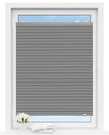 WOLTU Plissee ohne Bohren mit Saugnäpfen, Faltrollo Plisseerollo innen lichtdurchlässig, Sonnenschutz für gängige Fenster Dachfenster Balkontüren, 90x120 cm, Grau