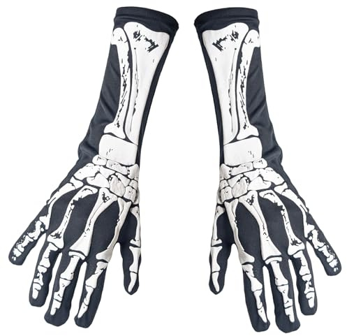 com-four® Skelett-Handschuhe schwarz, weiß, Kostümzubehör | Karneval - Día de Muertos - Cosplay - gruselige Gerippe-Hände für Mottoparty