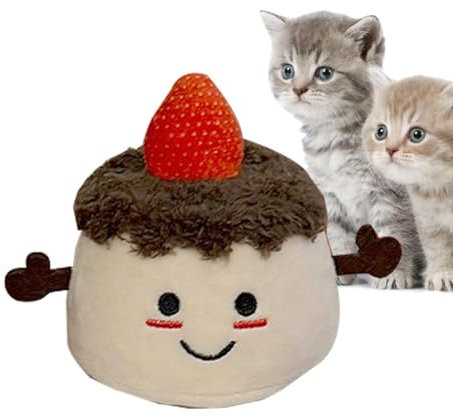 TocaFeank Beißspielzeug für Katzen, Katzenspielzeug für Hauskatzen - Interaktives Plüsch-Katzenminze-Spielzeug | Süßes Erdbeerkuchen-Form-Soundspielzeug, weiches Katzenspielzeug, Katzenminze zum