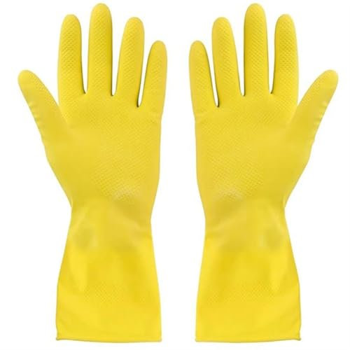 AHUFGN Guantes Limpieza 2 pares de guantes domésticos reutilizables, guantes impermeables de goma for lavar platos, de grosor extra, mangas largas for limpieza de cocina y trabajo(Extra Large)