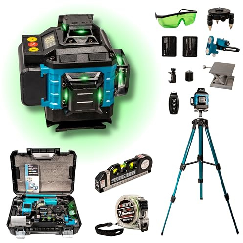 Nivel Laser Autonivelante 360 grados - 16 líneas 4D - 2 baterias 5000mAh - Nivel Burbuja Laser - Cinta Metrica Fluorescente - laser verde - tripode nivel laser - Multitud de accesorios