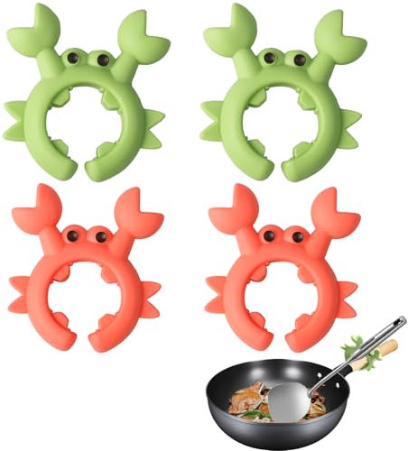 loghohu 4Pcs Crab Spoon Holder for Pot Crab Utensil Holder Crab Spoon Rest Crab Spatula Holder Silicone Crab Utensil Holder Adjustable Crab Utensil Holder for Placing Spoons Spatulas After Cooking