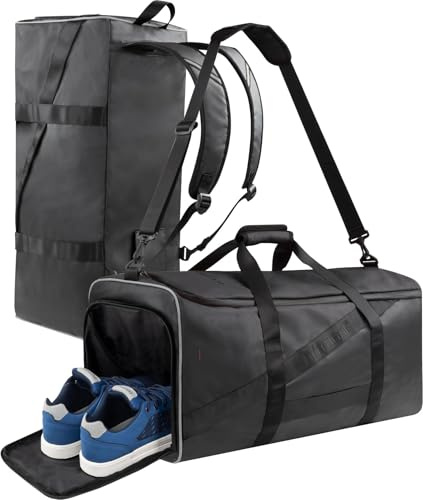 Reisetasche Sporttasche 58 90 oder 120 Liter mit Rucksack-Funktion faltbar mit separatem Nassfach Schuhfach - großer Weekender Farbe 58 Liter Schwarz