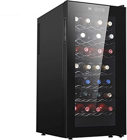 Refrigerador para vinos de doble zona, 32 botellas, refrigerador para vinos independiente con doble capa, puerta de vidrio templado táctil inteligente, ahorro de energía, funcionamiento silencioso