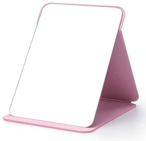 WISYOK Reisespiegel Klappbar, 25x18cm, Rosa PU-Leder, Abgerundete Ecken | Tischspiegel mit Mehrfach-Standwinkel, Klappspiegel, Super HD Schminkspiegel, Handspiegel für Reisen, Zuhause, Make-up